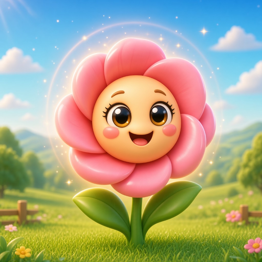 Pink flower companion with golden halo in a sunny meadow